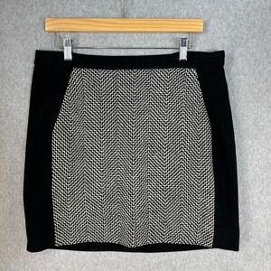 J Crew Black Mini Skirt‎ Herringbone Panel Wool Blend Academic Office Size 10